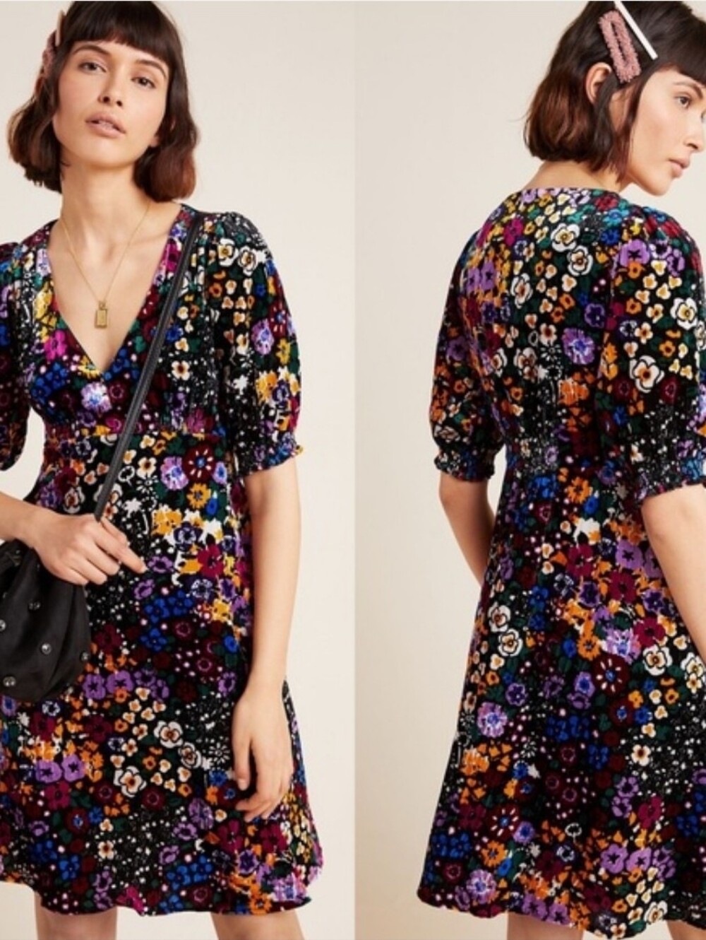 Anthropologie Francie Floral Velvet Mini Dress Size 2 Minor Flaw Multi-Color